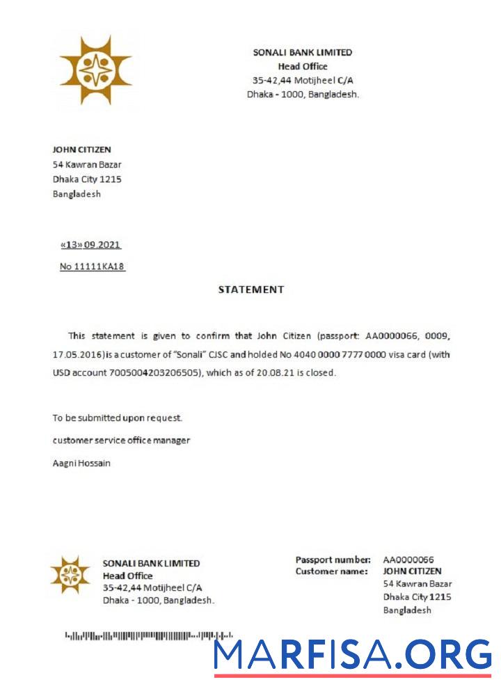 Realistic Bangladesh Sonali closure reference download for verification